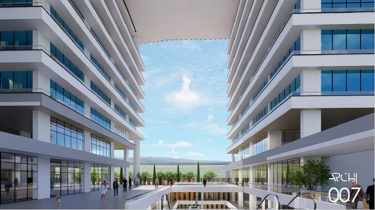 Architectural visualization of the proposed courtyard